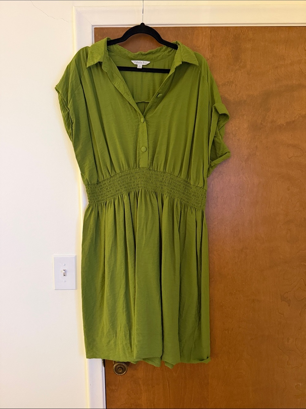 Casual Smocked-Waist Olive Green Tunic Dress